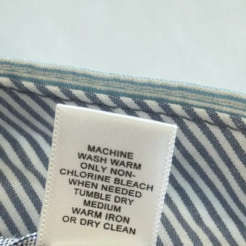 Banana Republic Mens 38 Baby Blue Striped Cotton Classic Fit Flat Front Shorts